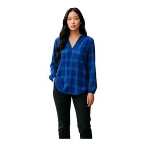 Charming Charlie Blue Plaid Women's Top